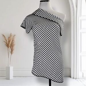 Diane Von Furstenberg Alsen One Shoulder Top Size 2 Monochrome Silk Stripe